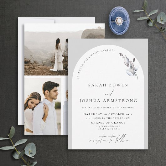 Moderne grijze arch botanisch script 2 Fotohuwelij Kaart