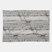 Moderne grijze berkenbomen en rode kardinaalvogels theedoek (Horizontaal)