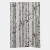 Moderne grijze berkenbomen en rode kardinaalvogels theedoek (Verticaal)