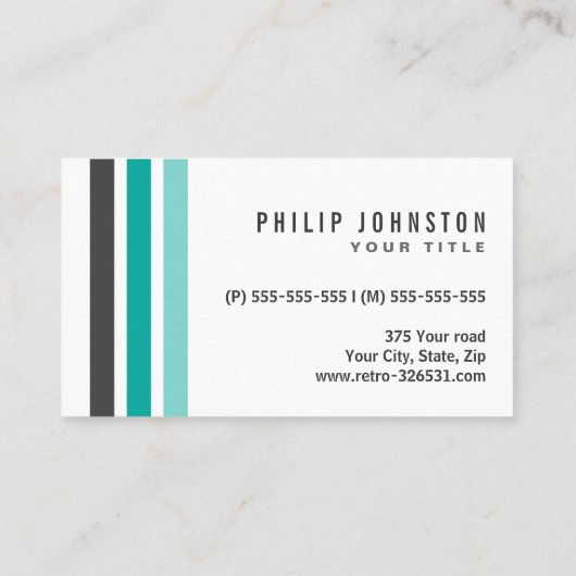 Moderne grijze blauwgroen waterblauwe strepen stij visitekaartje (Achterkant)