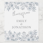 Moderne Grijze Bloemen Proost van Passen getrouwd  Wijn Etiket (Enkel label)