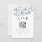 Moderne Grijze Bloemen QR Code Huwelijk RSVP Kaartje (Voorkant)