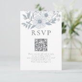 Moderne Grijze Bloemen QR Code Huwelijk RSVP Kaartje (Staand voorkant)