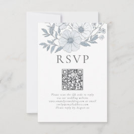 Moderne Grijze Bloemen QR Code Huwelijk RSVP Kaartje