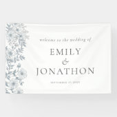 Moderne Grijze Bloemen Welkom bij Wedding Banner (Horizontaal)