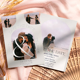 Moderne grijze boog 4 foto's bruiloft met datum folie uitnodiging