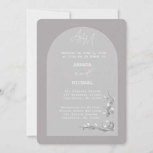Moderne  Grijze Boog Bruiloft Uitnodiging (Voorkant)