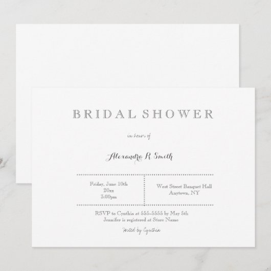 Moderne grijze bruids douche uitnodigingen (Voorkant / Achterkant)