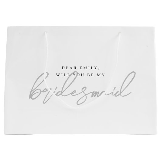Moderne grijze bruidsmeisje-aanzoekcadeautas groot cadeauzakje (Voorkant)