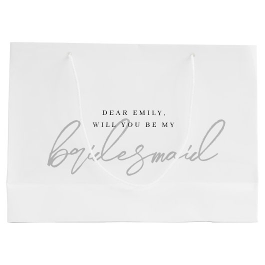 Moderne grijze bruidsmeisje-aanzoekcadeautas groot cadeauzakje (Achterkant)