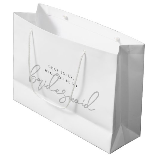 Moderne grijze bruidsmeisje-aanzoekcadeautas groot cadeauzakje (Voorkant Gekanteld)