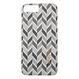 Moderne grijze chevron geometrisch patroon monogra iPhone 8/7 plus hoesje