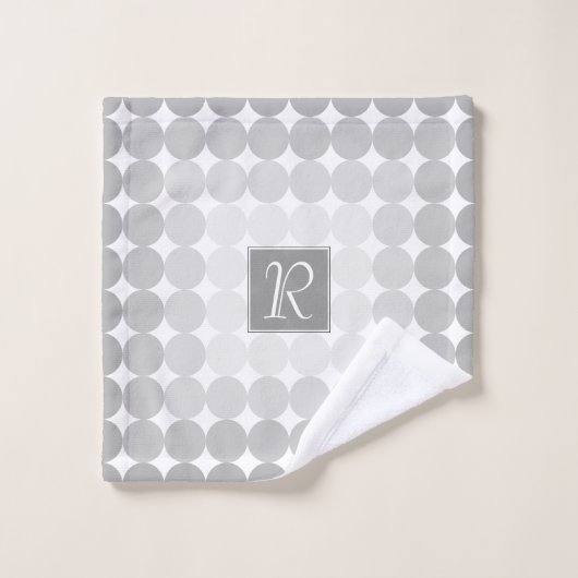 Moderne Grijze Cirkels Monogram Bad Handdoek (Wasdoekje)