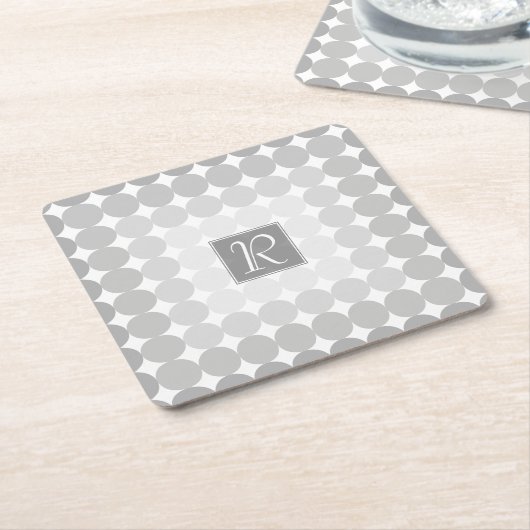 Moderne Grijze Cirkels Monogram Kartonnen Onderzetters (Schuin)