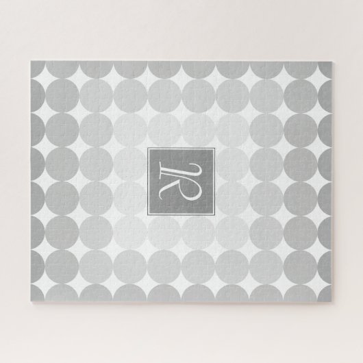 Moderne Grijze Cirkels Monogram Legpuzzel (Horizontaal)