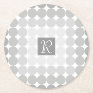 Moderne Grijze Cirkels Monogram Ronde Kartonnen Onderzetter