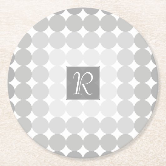 Moderne Grijze Cirkels Monogram Ronde Kartonnen Onderzetter (Voorkant)