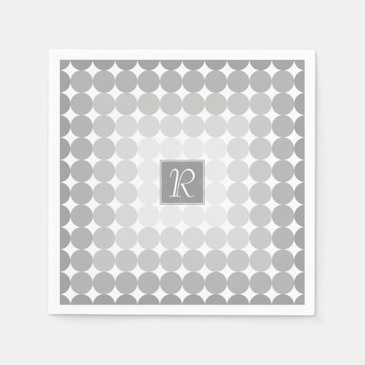 Moderne Grijze Cirkels Monogram Servet (Voorkant)