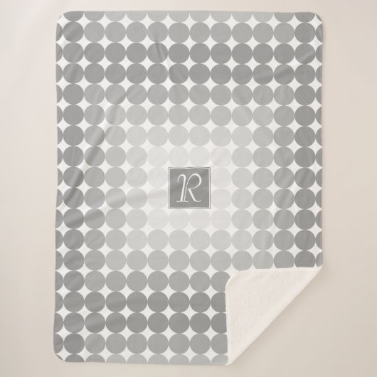 Moderne Grijze Cirkels Monogram Sherpa Deken (Voorkant)