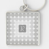 Moderne Grijze Cirkels Monogram Sleutelhanger (Voorkant)