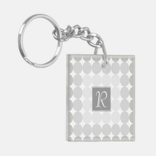 Moderne Grijze Cirkels Monogram Sleutelhanger (Voorkant Links)