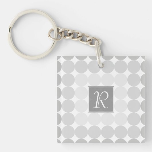Moderne Grijze Cirkels Monogram Sleutelhanger (Voorkant)