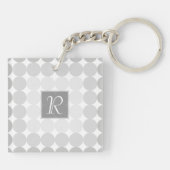 Moderne Grijze Cirkels Monogram Sleutelhanger (Achterkant)