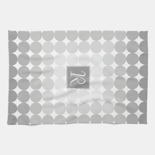 Moderne Grijze Cirkels Monogram Theedoek (Horizontaal)