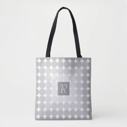 Moderne Grijze Cirkels Monogram Tote Bag (Voorkant)