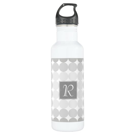 Moderne Grijze Cirkels Monogram Waterfles (Voorkant)