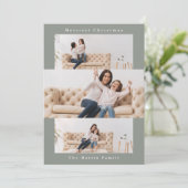 Moderne grijze collage met drie foto's feestdagenkaart (Staand voorkant)