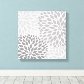 Moderne Grijze Dahlia Vierkante Muurkunst, Grijze  Canvas Afdruk (Insitu (Houten vloer))