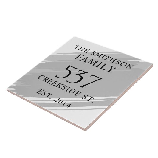 Moderne grijze datum gevestigde adres huis plaquet tegeltje (Zijkant)