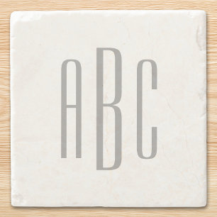 Moderne grijze eenvoudige drielettermonogram stenen onderzetter