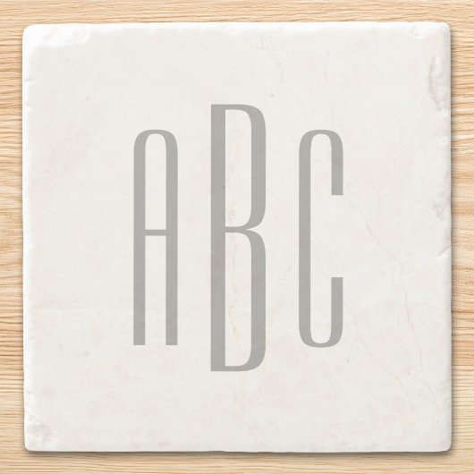 Moderne grijze eenvoudige drielettermonogram stenen onderzetter