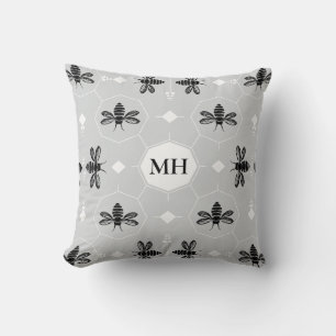Moderne grijze elegante zwarte bij patroon monogra kussen