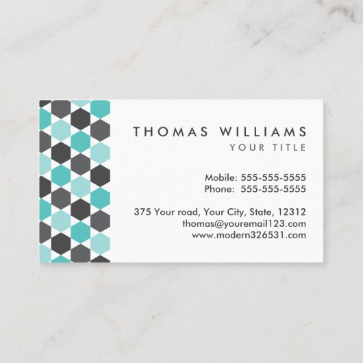 Moderne grijze en aqua blue hexagon grens visitekaartje (Achterkant)