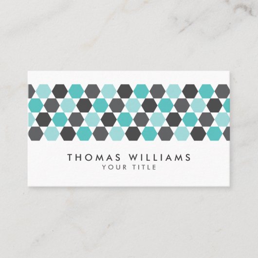 Moderne grijze en aqua blue hexagon grens visitekaartje (Voorkant)