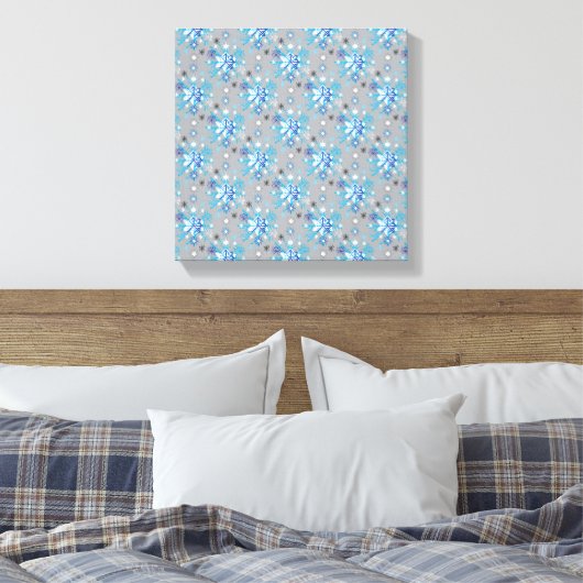 Moderne grijze en blauwe sneeuwvlokken canvas afdruk (Insitu (Slaapkamer))