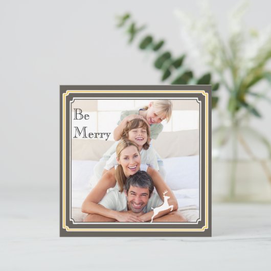 Moderne grijze en gele vakantie fotokaart feestdagenkaart (Staand voorkant)