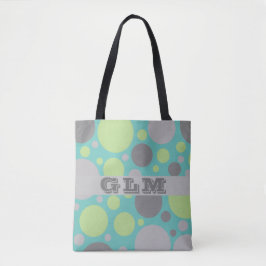 Moderne grijze en groene bellenmonogram tote bag