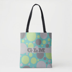 Moderne grijze en groene bellenmonogram tote bag