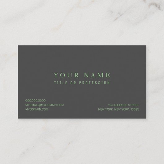 Moderne, grijze en groene professionele bedrijven visitekaartje (Achterkant)
