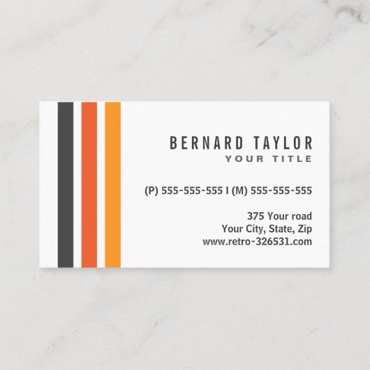 Moderne grijze en oranje retro strepen stijlvol wi visitekaartje (Achterkant)