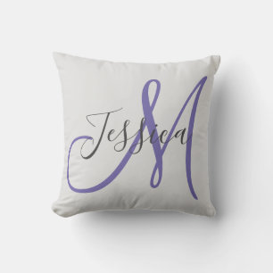 Moderne grijze en Paarse monogram Kussen