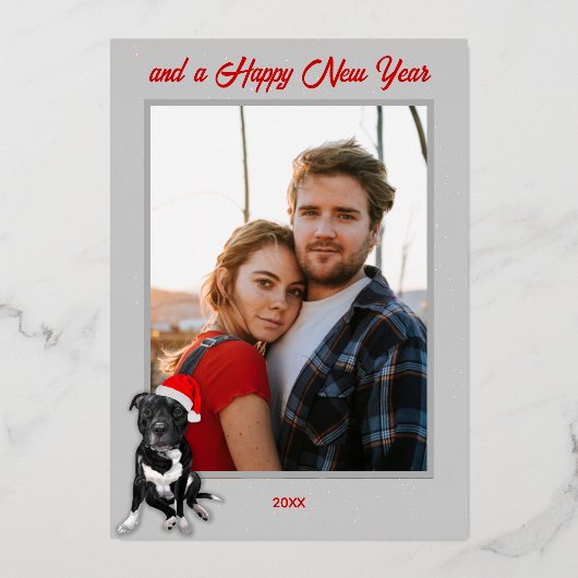 Moderne grijze en rode Feestdagen Wenskaart Folie Uitnodiging (Achterkant)