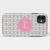 Moderne grijze en roze Damask op maat Case-Mate iPhone Case (Achterkant (horizontaal))