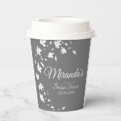 Moderne grijze en witte bloemachtige bruidsuitnodi papieren bekers (Achterkant)