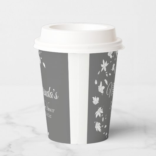 Moderne grijze en witte bloemachtige bruidsuitnodi papieren bekers (Rechts)