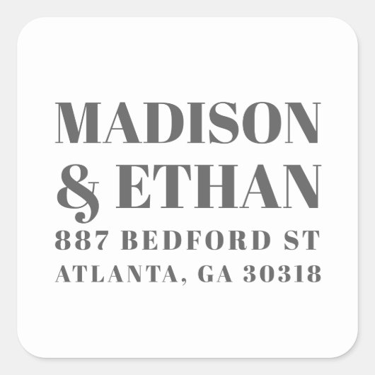 Moderne grijze en witte bruiloft vierkante sticker (Voorkant)